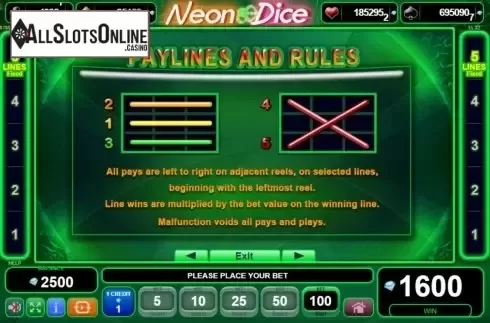 Paylines. Neon Dice from EGT