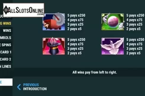 Paytable. Reel Magic Wins from Slot Factory