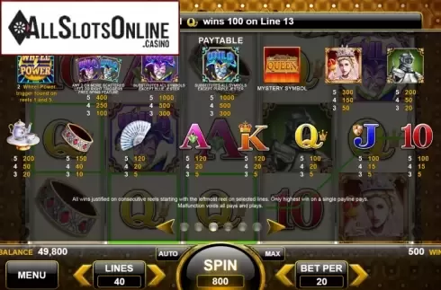 Paytable. Royal Queen from Spin Games