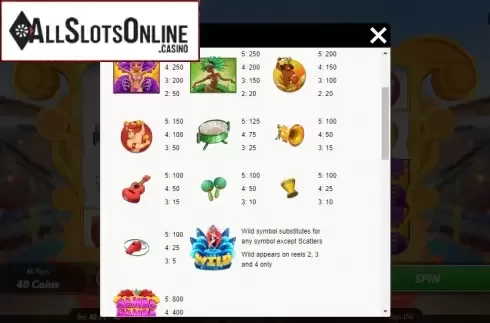Symbols. Samba Samba from Roxor Gaming