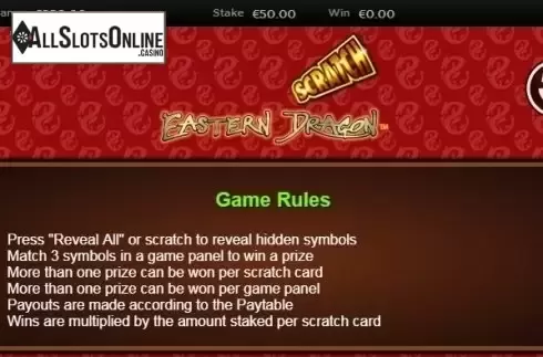 Paytable 1. Scratch Eastern Dragon from NextGen