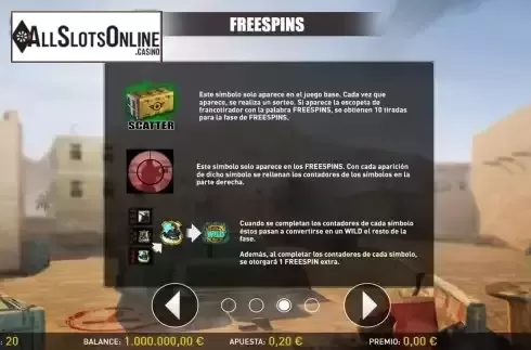 Free Spins screen
