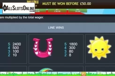 Paytable. Unicorn Bliss Jackpot from Eyecon