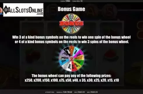 Bonus game screen