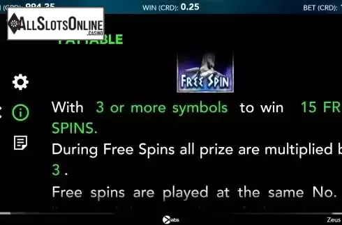 Free Spin feature screen