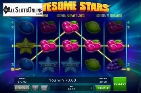 Multiline win screen. Awesome Stars from Greentube