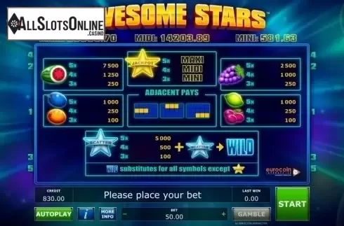 Paytable. Awesome Stars from Greentube