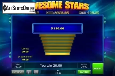 Gamble screen. Awesome Stars from Greentube