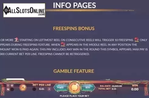 Free Spins feature screen