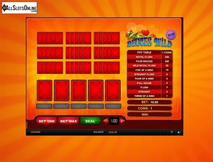 Reels screen. Deuces Wild 10 Hands (GVG) from GVG