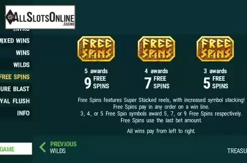 Free Spins screen