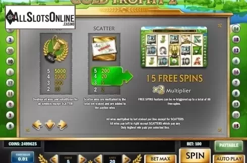 Paytable 1. Gold Trophy 2 from Play'n Go