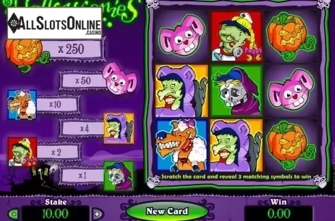 Game Screen. Halloweenies Scratch Card from Microgaming