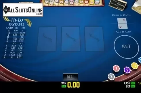 Game screen. Hi-Lo Pro (World Match) from World Match