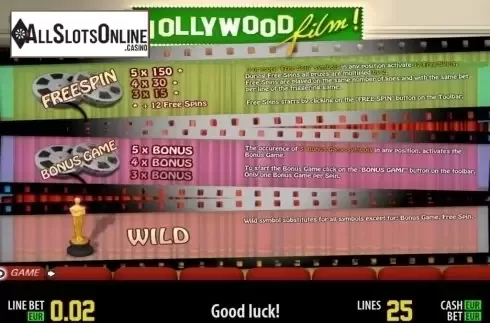 Paytable 2. Hollywood Film HD from World Match