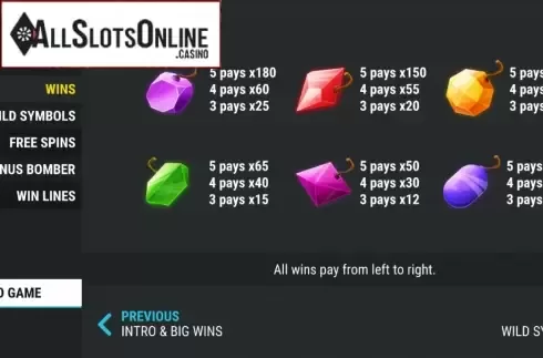 Paytable 1. Jewel Bomber from Slot Factory