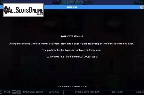 Roulette bonus screen