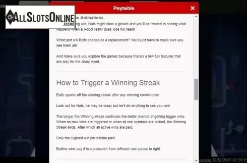 Paytable 4. Nuts & Bolts from Roxor Gaming