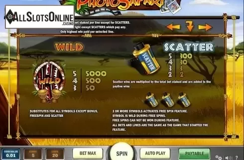 Paytable 1. Photo Safari from Play'n Go