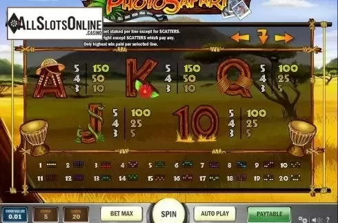 Paytable 3. Photo Safari from Play'n Go