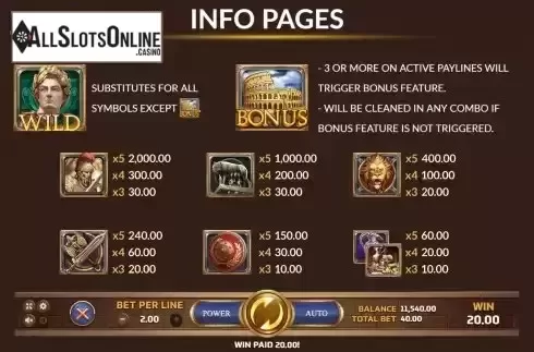 Paytable screen