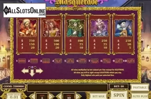 Paytable 2. Royal Masquerade (Play'n Go) from Play'n Go