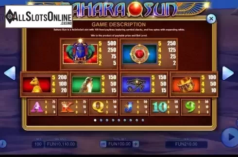 Paytable screen