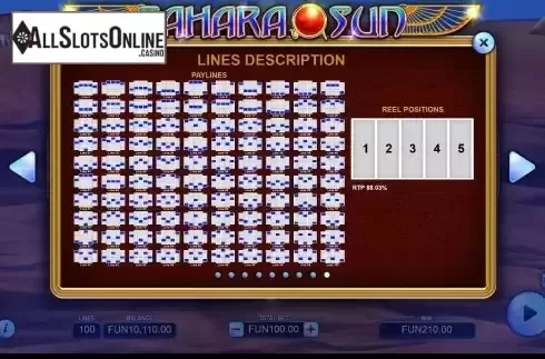 Paylines screen