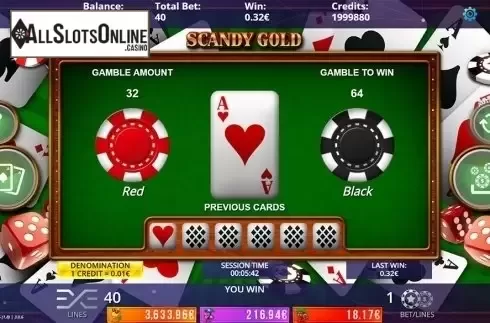 Gamble game screen. Scandy Gold Fruits Jackpot from DLV