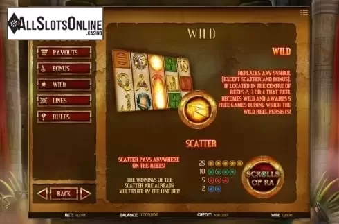 Paytable 3. Scrolls of RA from iSoftBet