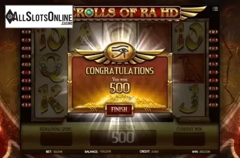 Win presentation. Scrolls of RA from iSoftBet