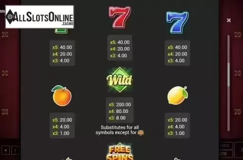 Paytable screen