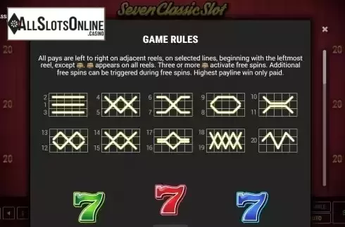 Paylines screen