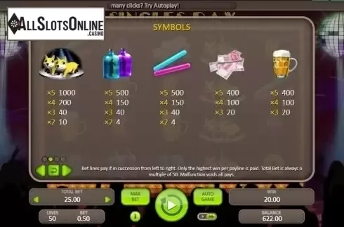 Paytable 2. Singles Day (Booongo) from Booongo