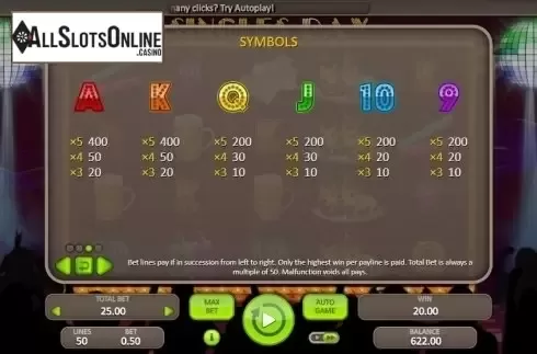 Paytable 3. Singles Day (Booongo) from Booongo