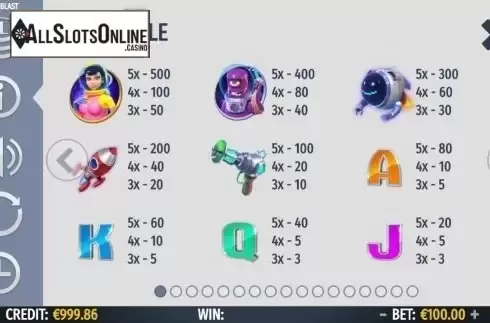 Paytable. Space Blast from Octavian Gaming