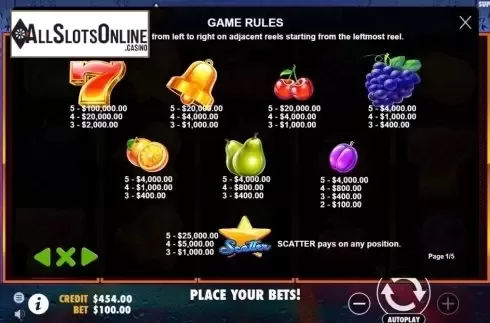 Paytable. Super 7s (Pragmatic Play) from Pragmatic Play
