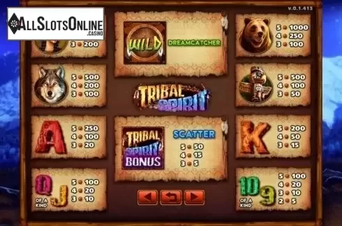 Paytable. Tribal Spirit from GMW