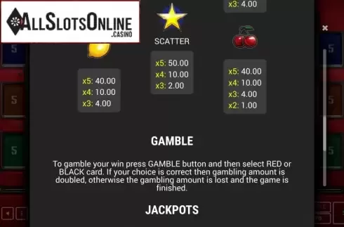 Paytable. Twinkling Hot 5 from Fazi