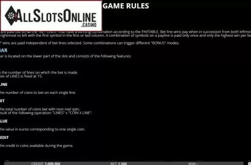 Game information 1. Video Bar from Capecod Gaming
