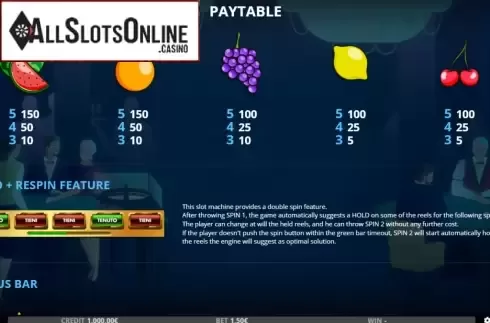 Paytable screen 2. Video Bar from Capecod Gaming