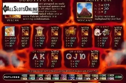 Paytable. Vulcan from RTG