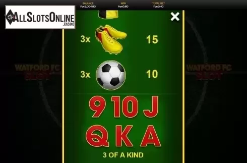 Paytable. Watford FC Slot from OneTouch