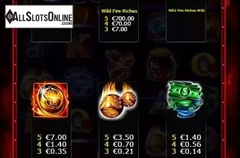 Paytable 1. Wild Fire Riches from Ainsworth