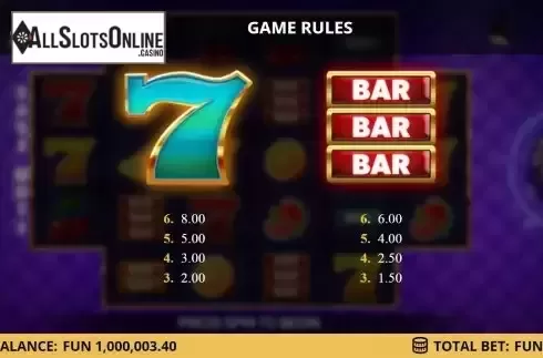 Paytable screen
