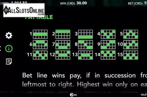 Paylines screen