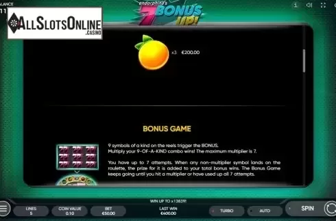 Features. 7 Bonus Up from Endorphina