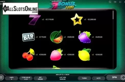 Symbols. 7 Bonus Up from Endorphina