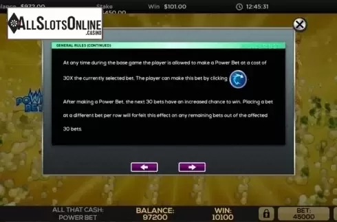 Game Rules 4. All That Cash Power Bet from High 5 Games