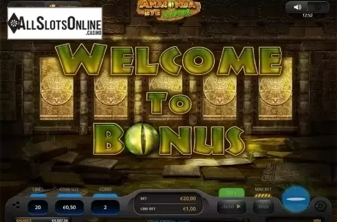 Bonus game intro screen. Anaconda Eye Rapids from Oryx